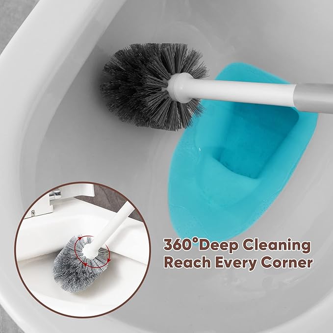 Eyliden Toilet Plunger and Brush Set | 2-in-1 Bathroom Cleaning Tools with Holder | Unclogs Toilets, Deep Cleans Bowls | Compact Caddy Stand | Nylon Bristles, Durable Plastic, White