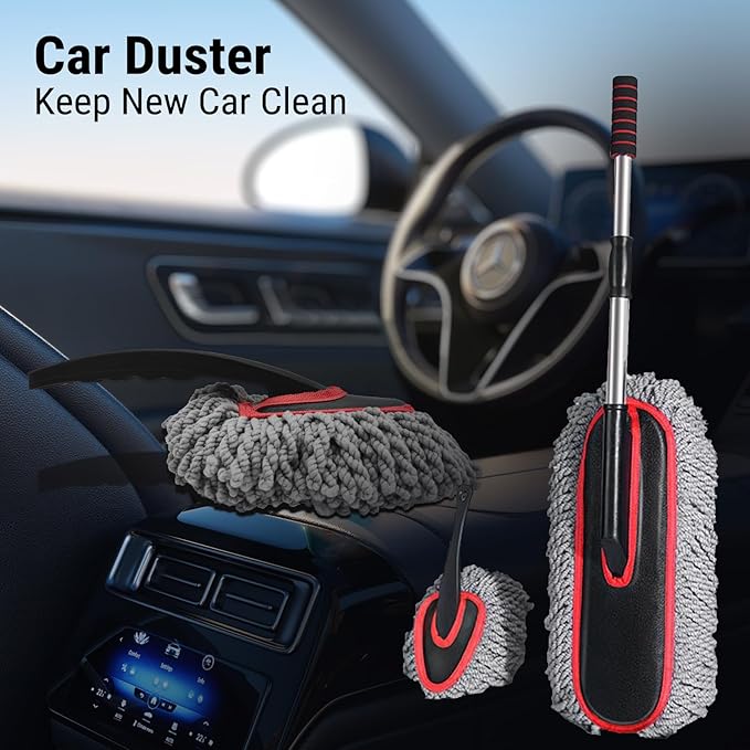 YeewayVeh Car Duster Kit, 2PCS Microfiber Exterior and Interior Scratch Free Car Duster Brush for Vehicles and Home Cleaning, Gray and Red