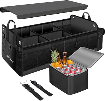 HAOKAY Collapsible Trunk Organizer with Insulated Leakproof Cooler Bag,Removable Lid,Adjustable Securing Straps,3 Compar