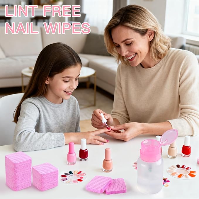 400pcs Nail Cotton Pads, 1 Pull-Off Pump-Style Bottle Suitable for Nail Care Wipes, Nail Cleaning Pads, Mascara Extension Glue Cleaning Wipes, and Nail Care Product Sets (Pink + White)