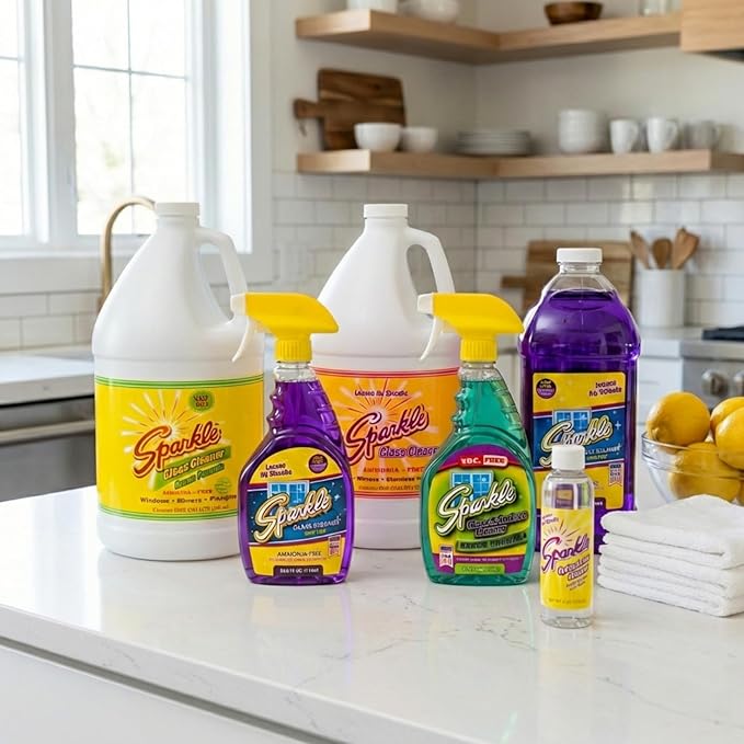 Sparkle Glass Cleaner Refill 1 Gallon (128 Fl Oz) – Ammonia-Free Heavy Duty Streak-Free Formula for Windows, Mirrors & Glass (Pack of 3)