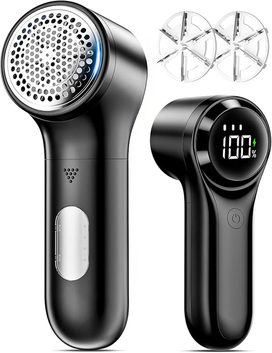 FrSara Fabric Shaver, Rechargeable Lint Remover, 3-Speed Electic Lint Shaver, 6-Blade Sweater Shavers to Remove Pilling, Battery Powered with LED Display for Furniture,Clothes, Upholstery, Black