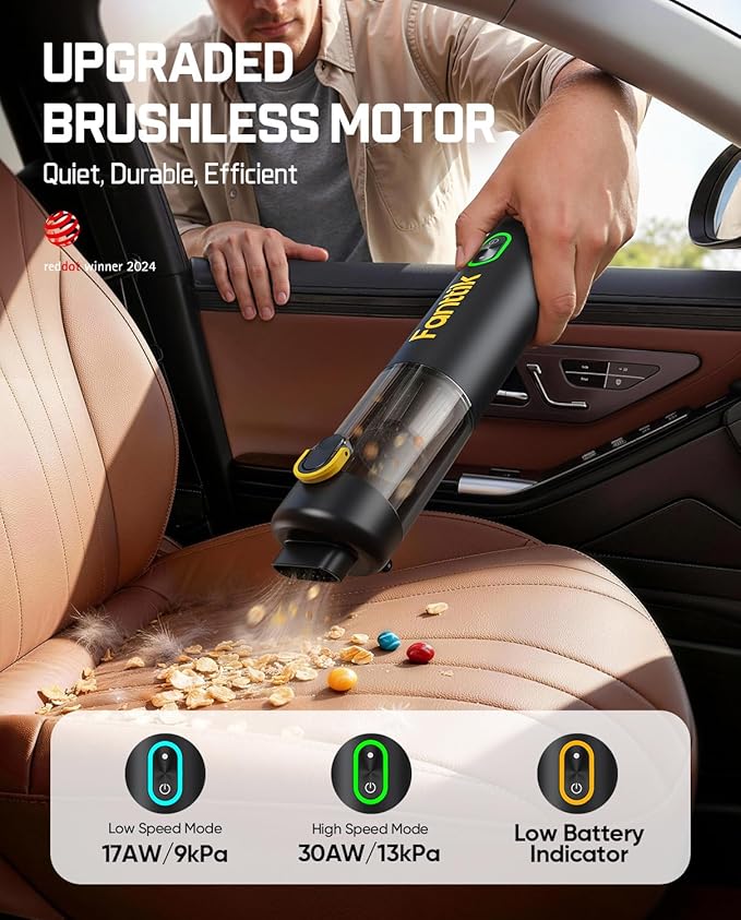 Fanttik V8 Mate Upgraded Cordless Car Vacuum, Portable Mini Vacuum with 13000pa Suction Power, 2 Suction Modes, Type-C Charge, Handheld Vacuum for Car, Small Tasks, Keyboards, Office Desk (Black)