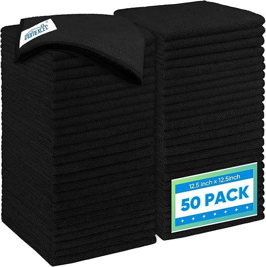 HOMEXCEL Black Microfiber Cleaning Cloth 50 Pack, 12.5 x 12.5 inch Microfiber Towels for Cars, Ultra Absorbent Car Washi