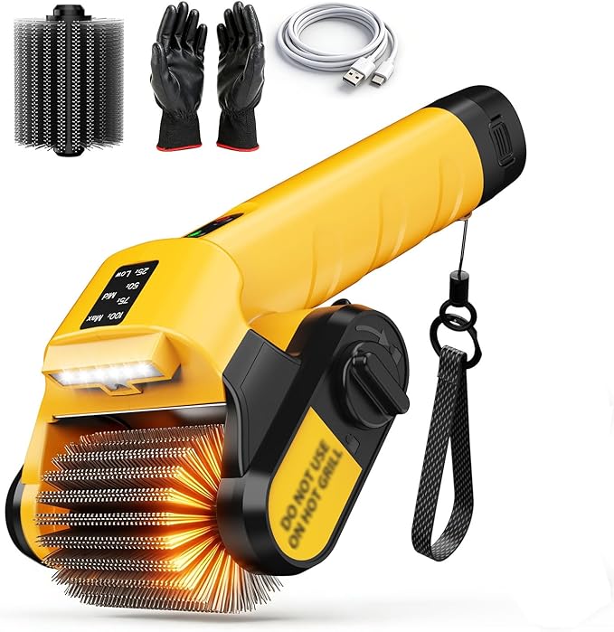 5000mAh 350 Mins Runtime Electric Rotary Grill Brush, 800RPM Powerful Outdoor Automatic Grill Cleaning Brush, 304 Stainless Steel No Bristle Shedding Cordless BBQ Cleaner