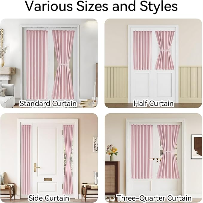 Vatge Door Curtains for Door Window, Door Coverings for Small Window, 1 Panel, W25 x L40, Baby Pink