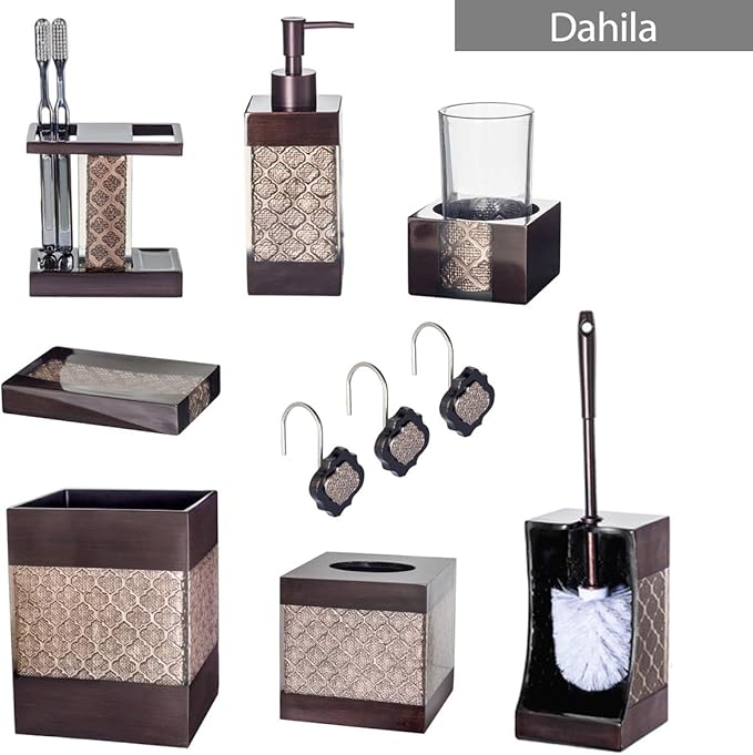 Dahlia Brown Toilet Brush with Holder Set - Bathroom Toilet Bowl Brush and Holder - Decorative Toilet Cleaner Brush - Good Grip Toilet Bowl Scrubber