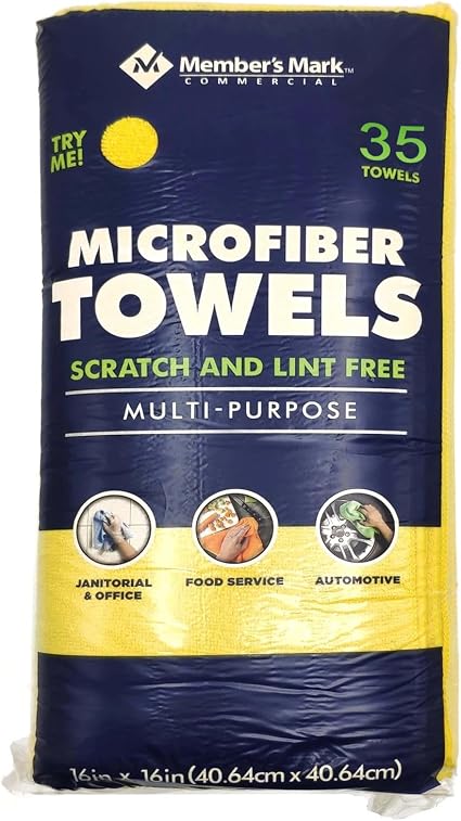 Member's Mark Microfiber Cleaning Towels for Home, Kitchen, Car, Window (16" x 16".) (35 Ct, Yellow)