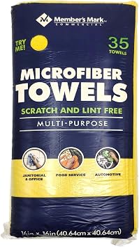 Member's Mark Microfiber Cleaning Towels for Home, Kitchen, Car, Window (16" x 16".) (35 Ct, Yellow)