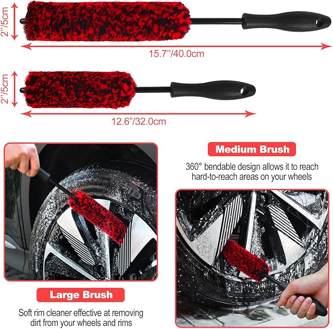 Wheel Brush, Wheel & Rim Cleaner Brush, Tire Brush, Wheel Cleaning Brush, Bendable & Durable Car Wheel Brush Set, Car Detailing Brushes, Wheel Brushes for Cleaning Wheels