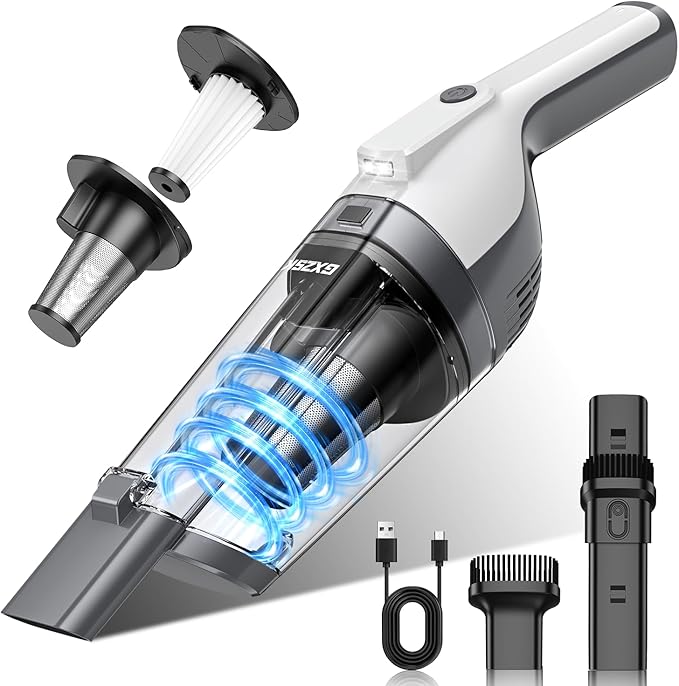 Handheld Vacuum Cordless, 15000PA Powerful Suction Hand Held Vacuum Cleaner, Car Vacuum Portable Cordless with Large-Capacity Dust Bin & LED Light, High Power Hand Vacuum for Home, Car, Office, Pet