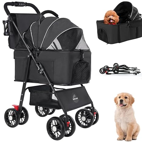 3 in 1 Pet Dog Stroller for Small Medium Dogs 10-50 lbs, Foldable Cat-Strollers for 2-Cats with Removable Carrier, Pet-S