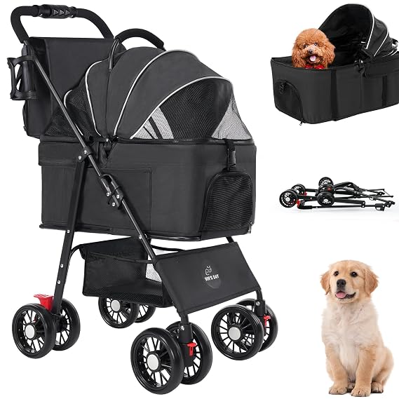 3 in 1 Pet Dog Stroller for Small Medium Dogs 10-50 lbs, Foldable Cat-Strollers for 2-Cats with Removable Carrier, Pet-S