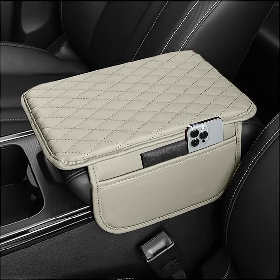 Stacool Upgraded Car Center Console Cover,Microfiber Leather Car Armrest Cover Cushion with 2 Storage Bags,Universal Car