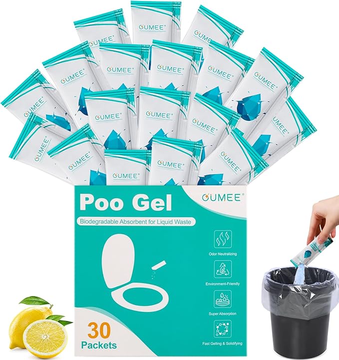 Lemon Portable Toilet Gel, Poo Gel for Potty, Camping Toilet Powder for Bucket, Eco Absorbent Gelling, Portable Urine Packets for Outdoor Recreation Supplies (Lemon-50 Packets, 10g of each)