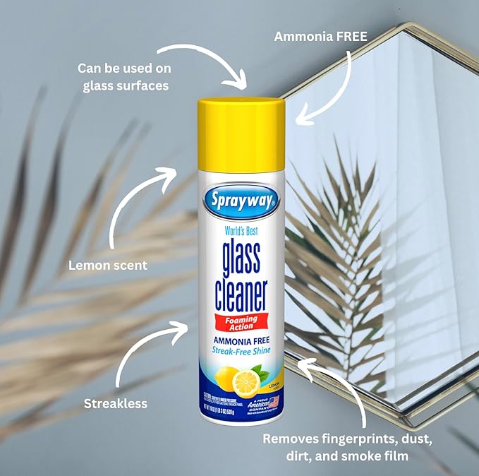 Sprayway Glass Cleaner Lemon Scent Foaming Aerosol Spray, 19oz, Pack of 6 | Ammonia-Free, Streakless, Fast-Acting | Cleans & Polishes Glass Surfaces | Removes Fingerprints, Dust, Dirt, Smoke Film