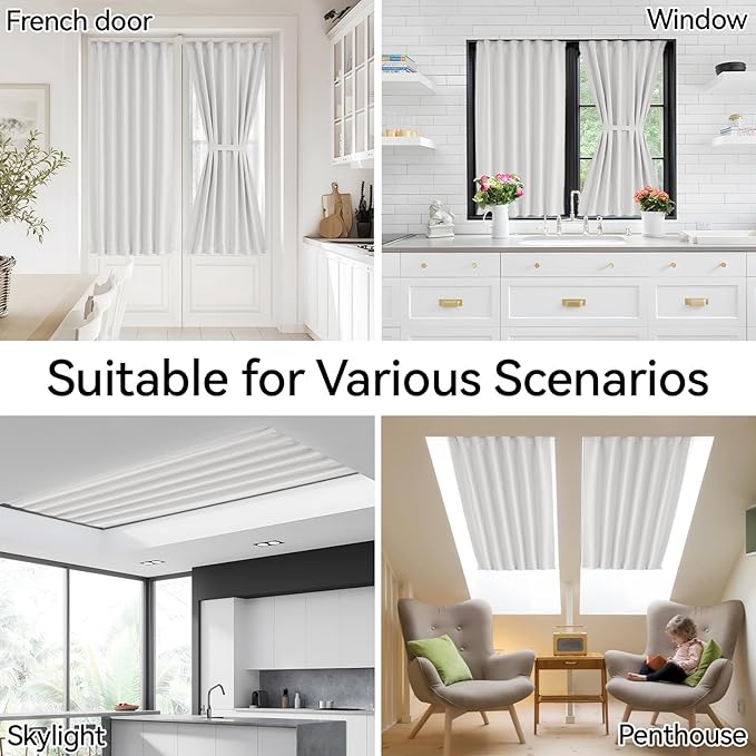 Vatge 50% Sunlight Blocking French Door Curtains - Rod Pocket Curtain Panel for Door Decoration, No Drill Rodless Blackout Drape, 1 Panel, W54 x L72, Greyish White