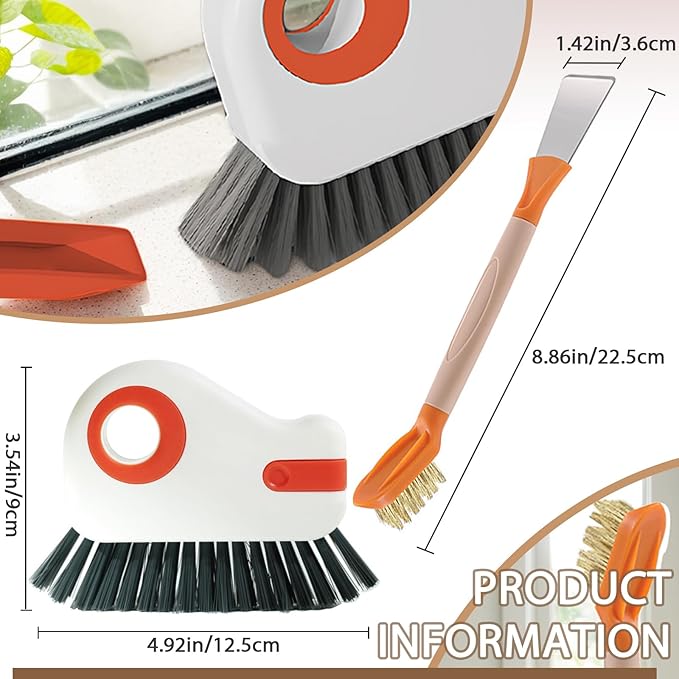 Groove Cleaning Brushes 2 in 1 Window Track Cleaner Cleaning Tools, Multifunction Hard Bristle Grout Crevice Cleaning Brush with Scraper for Kitchen Stove Sink, Sliding Door Track, Window Sill, 2PCS