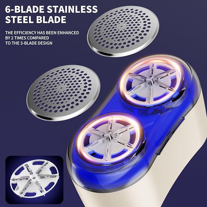 Fabric Shaver, Lint Remover for Clothes, Type-C Rechargeable Electric Lint Remover with 6-Blade, Sweater Shavers to Remove Pilling，Fabric Shaver for Clothing and Furniture
