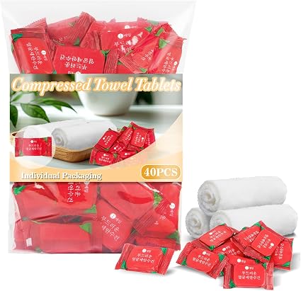 RAINFLOW 40PCS Compressed Towel Tablets - Disposable Face Towels for Travel