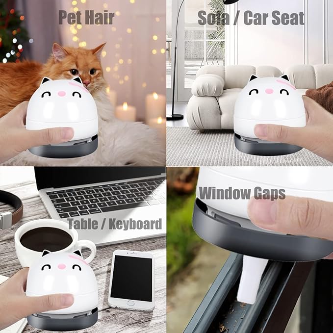 YUNYILAN Mini Desktop Vacuum Cleaner, Portable USB Vacuum Cleaner for Desk Mini Cute Cartoon Desktop Vacuum for Cleaning Eraser Crumbs, Dust, Crumbs, Computer, Keyboard and Car (White)
