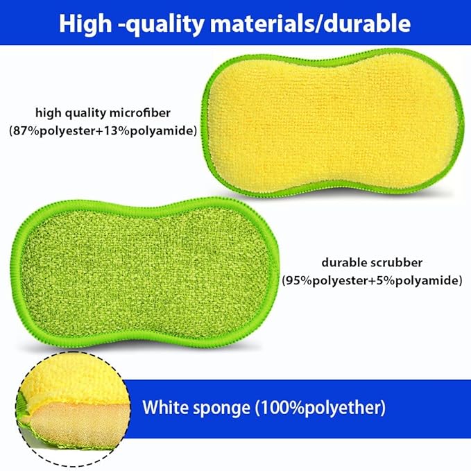 12 Pack Multi-Purpose Scrub Sponges for Kitchen by SmilePowo Non-Scratch Microfiber Sponge Along with Heavy Duty Scouring Power - Effortless Cleaning of Dishes, Pots and Pans