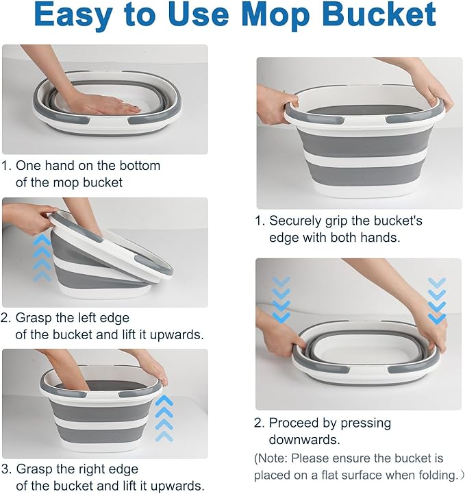 10L Collapsible Bucket with Handle, Foldable Ice Bucket Car Wash Buckets for Cleaning, Portable Wash Basin for Fishing Gardening Window Washing Mopping Household Use Cleaning Supplies