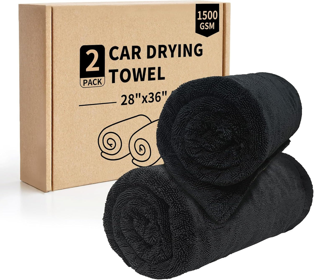 2-Pack Car Drying Towel (28" x 36"),1500 GSM Double Sided Microfiber Towels