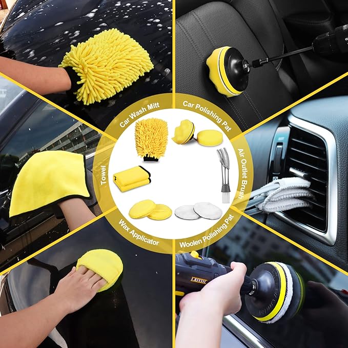 TTRCB 27Pcs Car Detailing Kit, Car Detailing Brush Set, Auto Detailing Drill Brush Set, Car Detailing Brushes, Car Wash Kit, Car Accessories, Car Cleaning Tools Kit for Interior, Exterior, Wheels