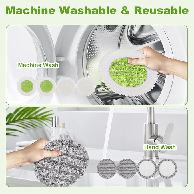 6.3 inch Electric Spin Mop Pads Compatible with Vmai Alfabot Qimedo Idoo Eous Bi-ssell Gobot Teko Corldess Spin Mop, Round Mop Replacement Pad Microfiber Scrubber Refill for Floor Cleaning (8 Pack)
