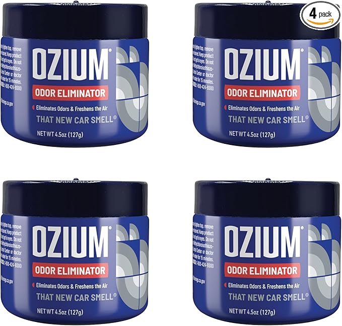 Ozium Odor Eliminating Gel - 4.5oz Air Freshener Alternative for Smoke, Pets, and Musty Odors - Long Lasting Odor Remover for Cars, Homes, Closets and Small Spaces - New Car