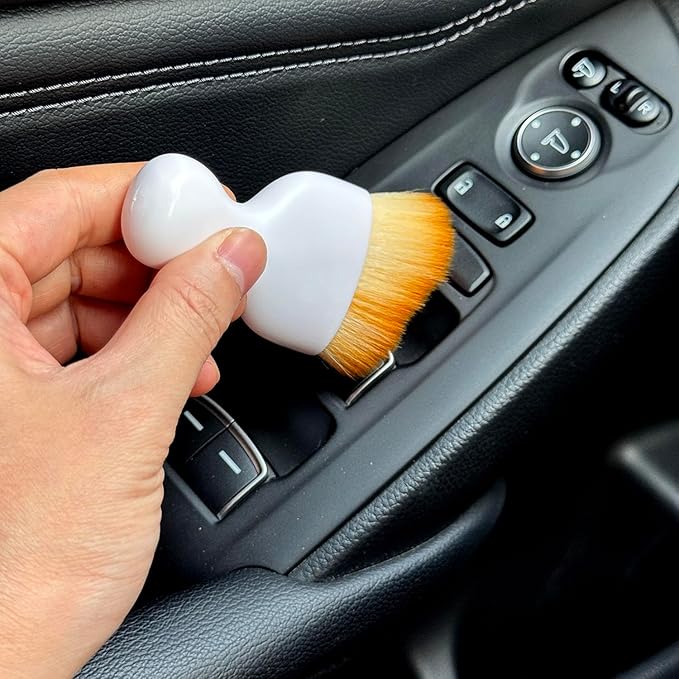 Car Detailing Brush, Soft Bristle Cleaning Brush, Scratch-Free Auto Duster Tool for Dashboard, Air Vents, Leather & Interior Cleaning (White&Brown with Cap)