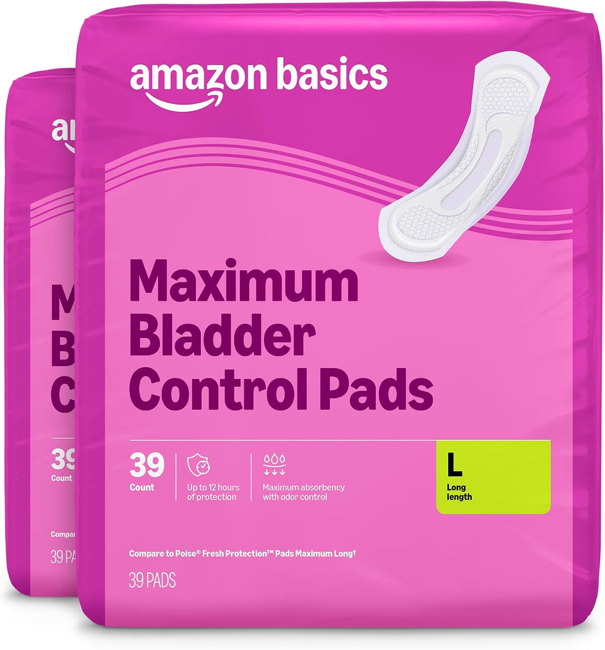 Incontinence Pads for Women, Postpartum, Long, Maximum Absorbency, Bladder Control, Unscented, 78 Count (2 Packs of 39), Packaging May Vary