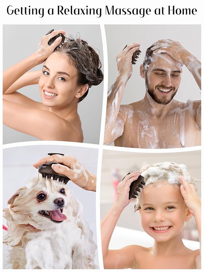 HEETA Scalp Massager Hair Growth, Soft Silicone Scalp Scrubber Shampoo Brush for Exfoliation, Dandruff Removal & Head Massage Stress Relax, Wet & Dry Use for Thick, Thin Hair Care, Dark Brown