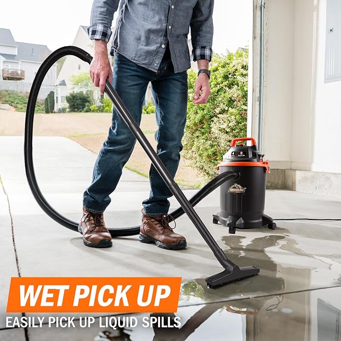 Armor All VO405P 0901 4 Gallon Wet/Dry Vac 2.0 Peak HP Shop Vacuum with Nozzles & Brush,Black/Orange