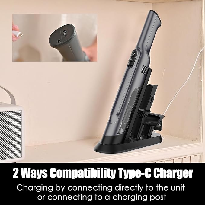 Handheld Vacuum Cordless, Lightweight 1.4lb with Powerful Suction, Charging Dock, Single Touch Empty and Detachable Dust Cup, Portable Mini Car Vac for Home Office and Pet Hair (Frosted Silver)