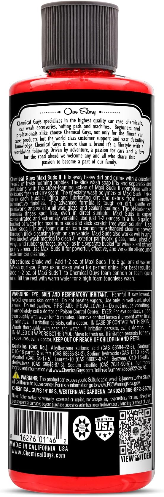 Chemical Guys CWS_101_16 Maxi-Suds II Foaming Car Wash Soap (Works with Foam Cannons, Foam Guns or Bucket Washes) Safe for Cars, Trucks, Motorcycles, RVs & More, 16 fl oz, Cherry Scent