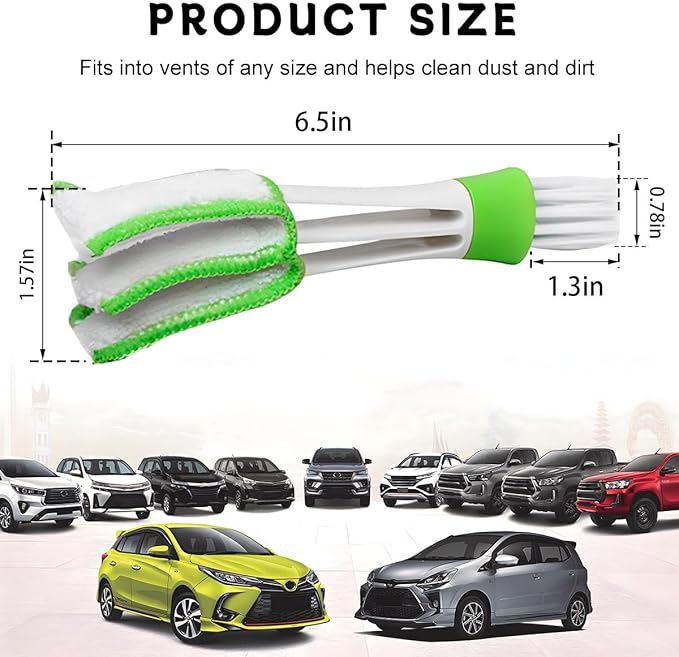 KVAEY 2 PCS Mini Duster for Car Air Vent, Double Ended Automotive Air Vent Microfiber Duster & Brush, Dust Collector Cleaner for Keyboard Window Leaves Shutter, Car Accessories (Green)