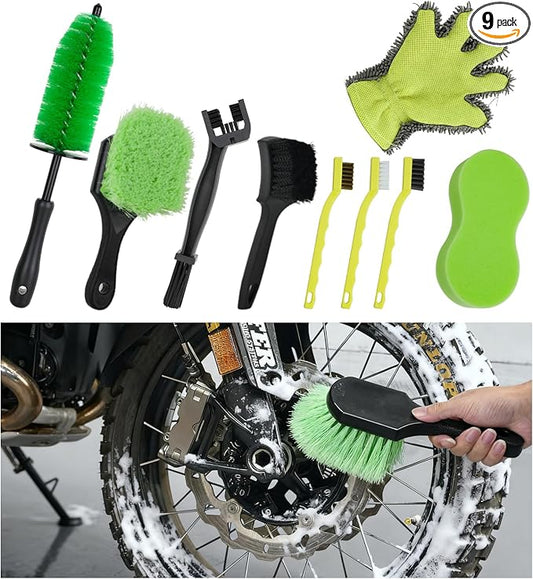 9 Pack Motorcycle Cleaning Kit, Motorcycle Detailing Kit