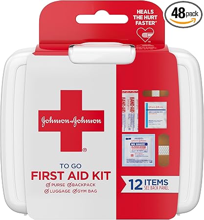 Johnson & Johnson Red Cross First Aid-to-Go Mini First Aid Kit, 12 Count (Pack of 48) total count 576