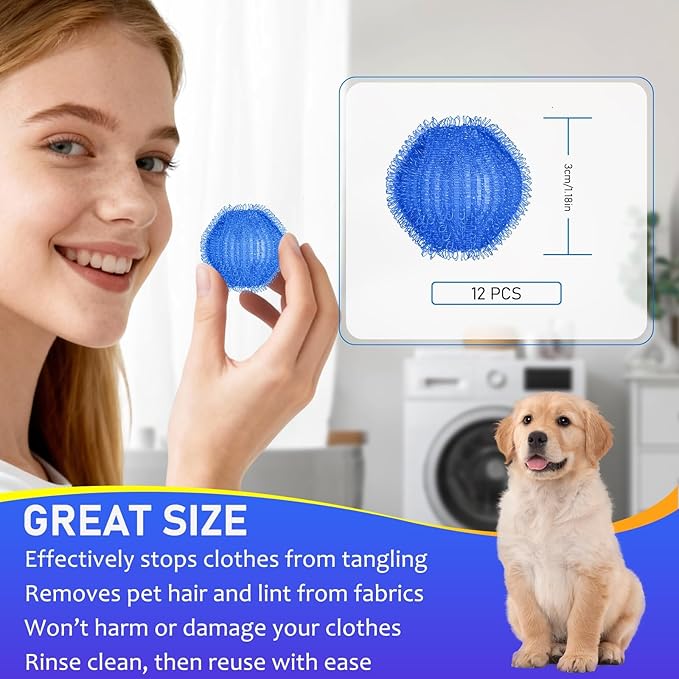 12 PCS Pet Hair Remover for Laundry, Washing Machine Fur Catcher, Effective Cat Dog Laundry Pet Hair Catcher for Clothes, Sheets, Towels, Fleece Blankets, Won’t Damage Fabric
