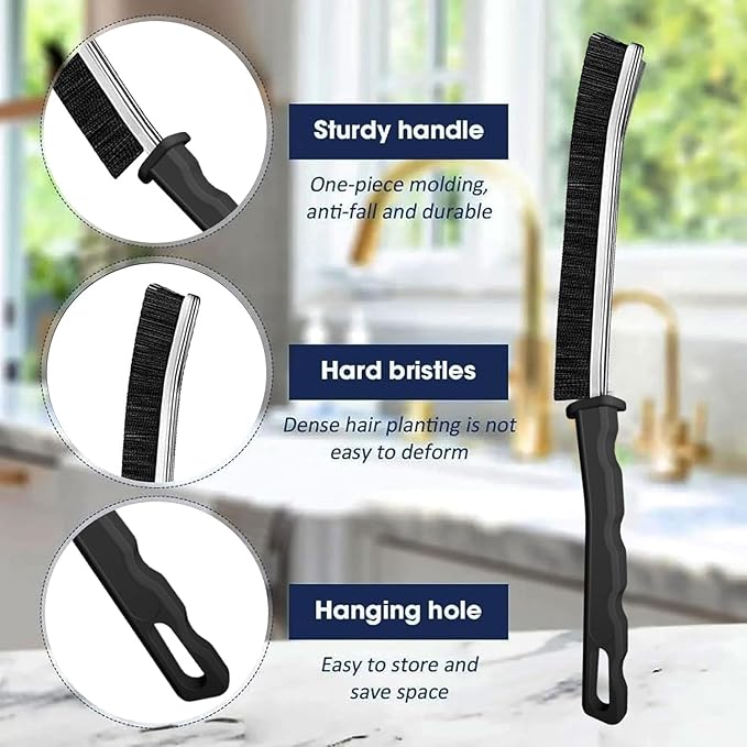 Crevice Cleaning Brush 12-Pack - Heavy Duty Hard Bristle Gap Brush for Deep Cleaning - Ultra-Thin Window Track Cleaning Tool for Shower Grout, Sliding Doors, Baseboards & Auto Detailing