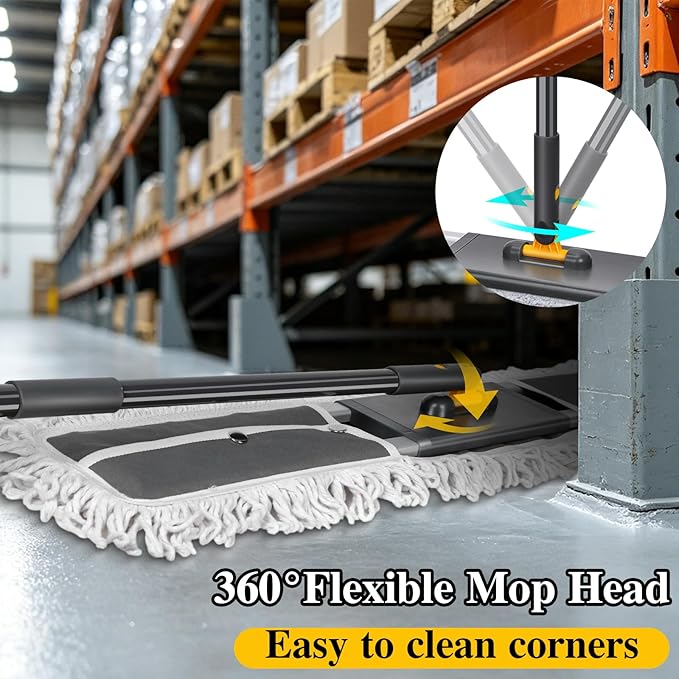 MASTERTOP Commercial Mop, 36'' Large Dust Mop,Heavy Duty Industrial Push Mops with 3 Reusable Microfibre Pads & 62'' Adjustable Handle for Home,Hotel,Mall,Warehouse