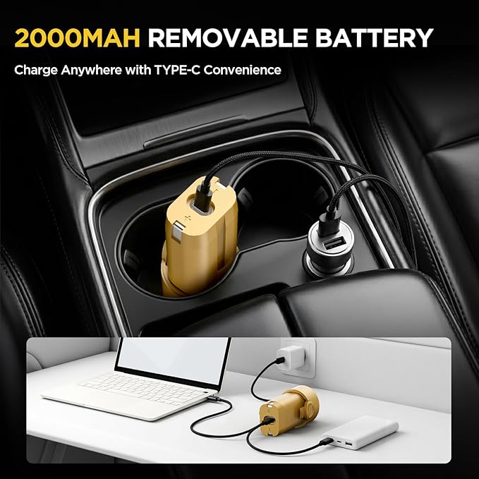 Handheld Car Vacuum Cleaner, 4-in-1 Cordless Rechargeable Mini Vacuum with Air Duster – Quickly Clean Crumbs, Pet Hair & Crevices in Car, Office, Home. Ideal for Commuters & Office Workers (Gold)