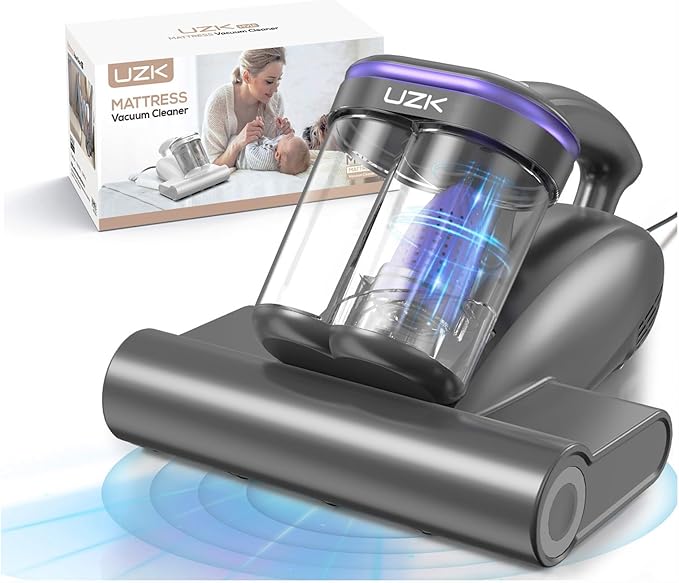 Bed Vacuum Cleaner Mattress Vacuum Cleaner,16Kpa Powerful Handheld Vacuums with UV-C Light & Double Dust Cup & High Heating & Ultrasonic & HEPA Filter for Bed Sofa(Corded,Black)