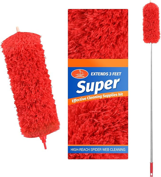 ZZ LAZYCOTTAGE Microfiber Duster with Extension Pole,Washable Bendable Head Ceiling Fan Duster,15-100 inch (Red)