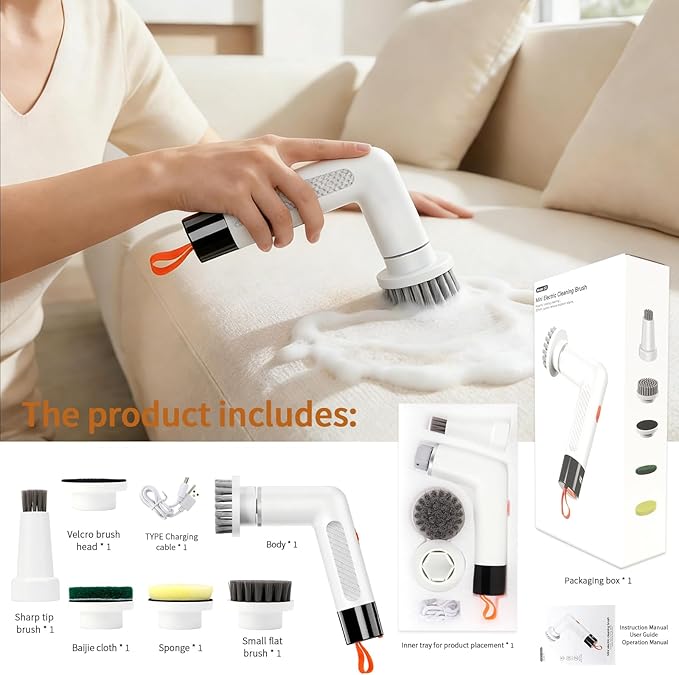 Electric Spin Scrubber, Cordless Waterproof Electric Scrub Brush with Dual Speed Settings, Smart Display, and 5 Replaceable Brush Heads for Bathroom, Kitchen, and Floor Cleaning