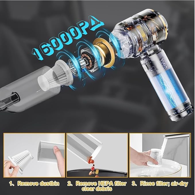 car Vacuum Cleaner 12v 16000pa high Power 4 in 1 Compressed air Duster& air Blower &Pump Hand held vacuums Cordless with brushless Motor for car Home Office
