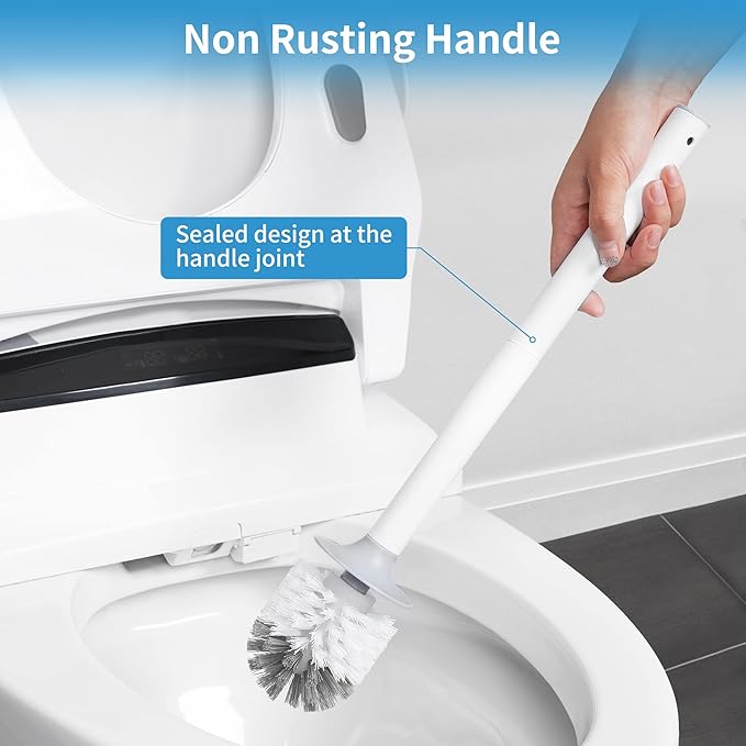 BOOMJOY Toilet Bowl Brush and Holder - Durable Head Toilet Cleaner Brush with Dense Bristles & Clear Base for Bathroom Deep Cleaning - Household Cleaning Accessories - White