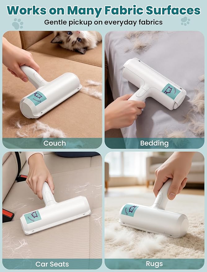 DELOMO Pet Hair Remover Roller: Reusable Lint Roller with Large Fur Bin - Portable Cat and Dog Hair Remover for Couch, Bedding, Car, Rugs & Furniture, Effective and Eco-Friendly, for Multi-Pet Homes